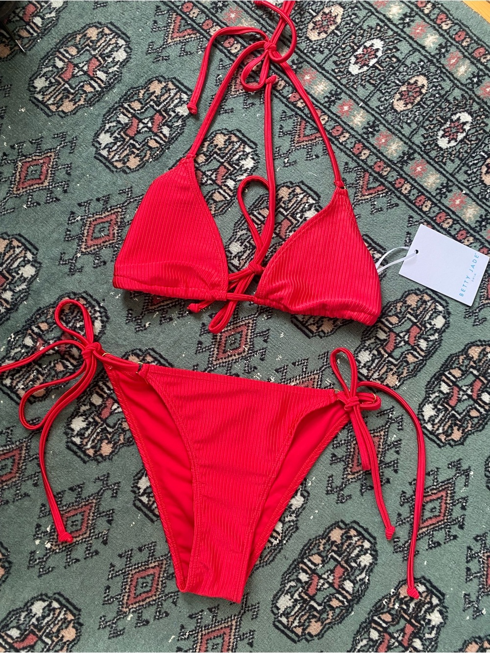Betty Jade swim cherry red string bikini new with tags